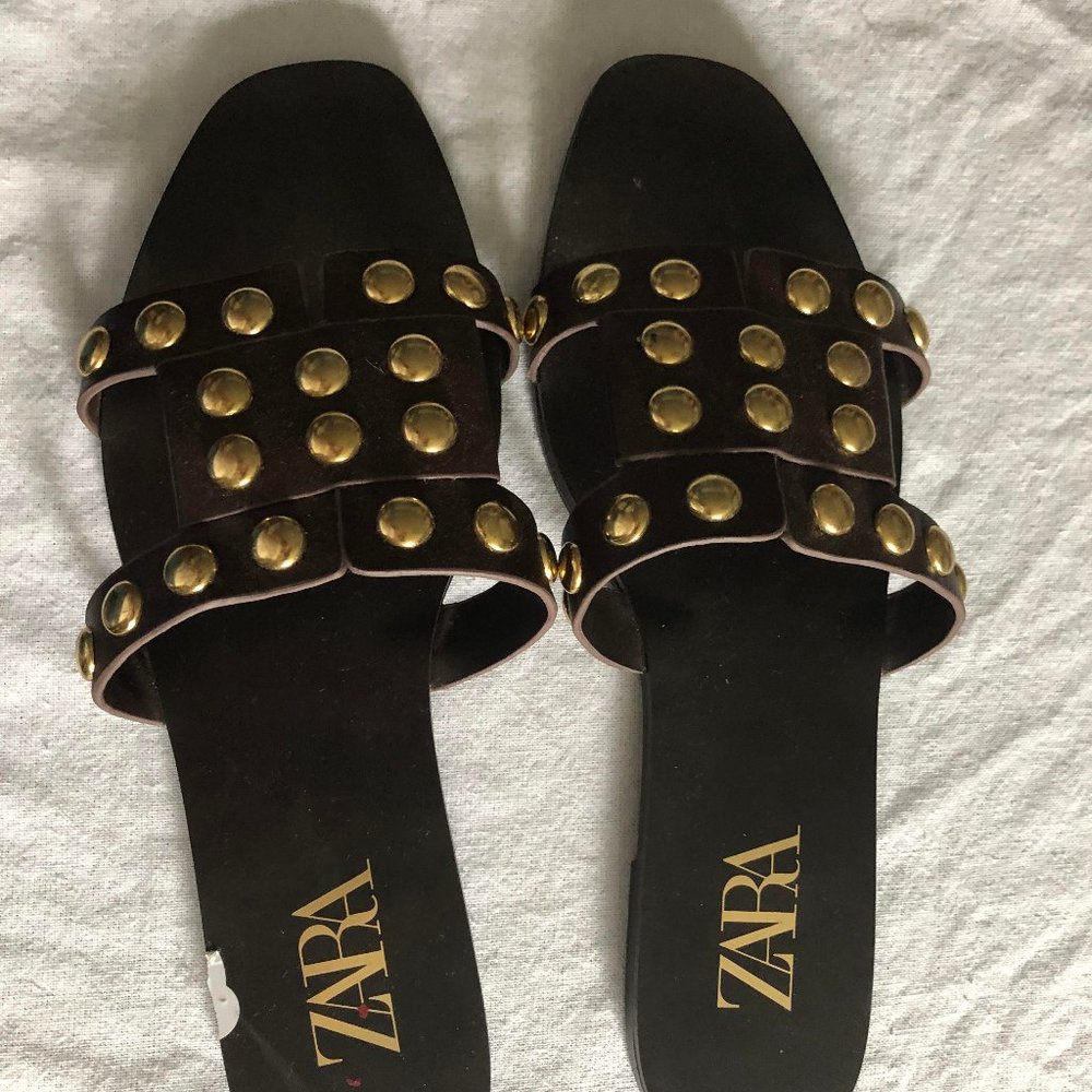 Zara Studded Slides, Size 41